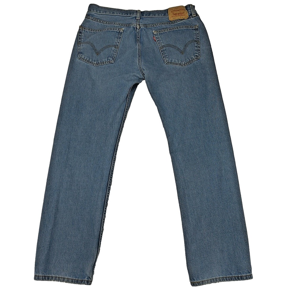 Levis 505 Mens Straight Fit Blue Denim Jeans 36x32 Medium Wash Zip Fly Classic - Picture 2 of 16